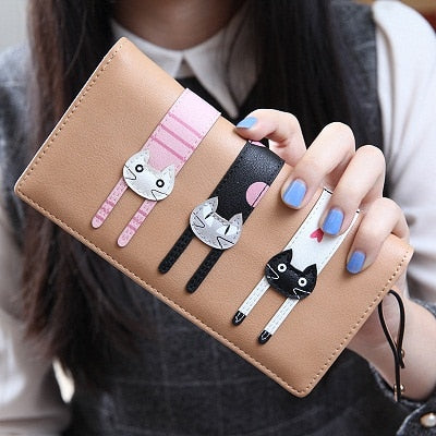 2017 New Fashion Envelope Women Wallet Cat Cartoon Wallet Long Creative Female Card Holder  PU wallet coin purses Girls