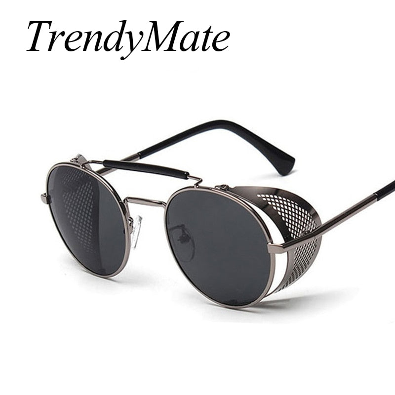 TrendyMate Retro Steampunk Sunglasses Round Designer Steam Punk Metal Shields Sunglasses Men Women UV400 Gafas de Sol 086M