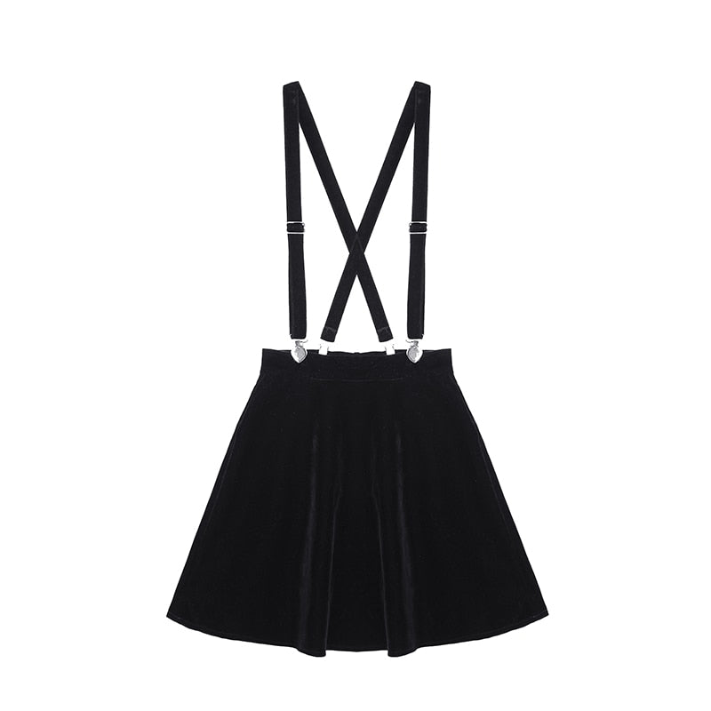 Women'S Skirt Harajuku Velvet Punk Love Clip Strap Skirt For Female Ladies Mini Skirts Black