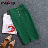 Magiray High Waist Elastic Pencil Skirt Female Bodycon Skirts Womens Summer 2017 Knee Length Back Split Ladies Office Saia C571