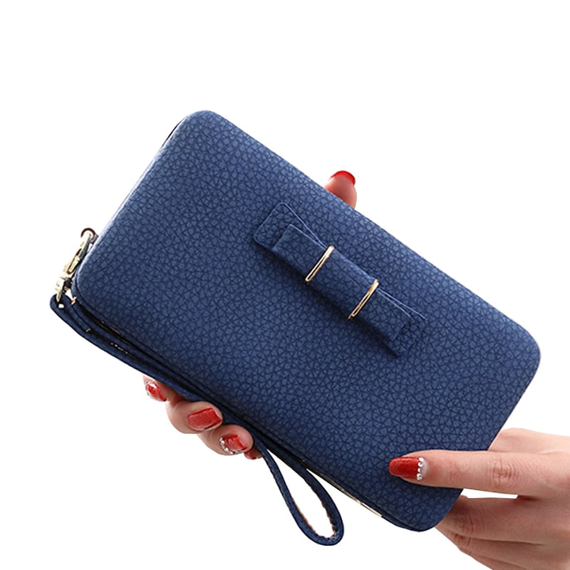 Colorful bowknot pendant PU Leather Long Casual Women Bow Wallet Coin Purse Ladies Handbag Day Clutch Bag 505