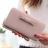 Colorful bowknot pendant PU Leather Long Casual Women Bow Wallet Coin Purse Ladies Handbag Day Clutch Bag 505