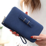 Colorful bowknot pendant PU Leather Long Casual Women Bow Wallet Coin Purse Ladies Handbag Day Clutch Bag 505