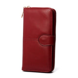 Women Wallet Female Purse Women Leather Wallet Long Trifold Coin Purse Card Holder Money Clutch Wristlet Multifunction Zipper