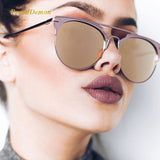 Mirror Rose Gold cat eye Sunglasses Women Round Luxury Brand Female Sun Glasses Women 2018 Fashion Oculos Star Style Shades