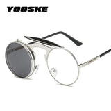 YOOSKE Vintage Steampunk Sunglasses Women Round Metal Frames Steam punk Sun Glasses Men Brand Designer Retro Eyewear UV400