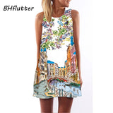 2018 Summer Dress Women Floral Print Chiffon Dress Sleeveless Boho Style Short Beach Dress Sundress Casual Shift Dresses Vestido