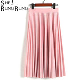 Spring and Autumn New  Fashion Women's High Waist Pleated Solid Color Half Length Elastic Skirt Promotions Lady Black Pink