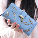 2018 Women Wallet Purse Female Long Wallet Gold Hollow Leaves Pouch Handbag For Women Coin Purse Card Holders Portefeuille Femme