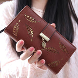 2018 Women Wallet Purse Female Long Wallet Gold Hollow Leaves Pouch Handbag For Women Coin Purse Card Holders Portefeuille Femme