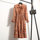 NIJIUDING Summer Autumn Chiffon Print Dress Casual Cute Women floral Long Bowknot Dresses Long Sleeve Vestido S-XL Size