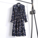 NIJIUDING Summer Autumn Chiffon Print Dress Casual Cute Women floral Long Bowknot Dresses Long Sleeve Vestido S-XL Size