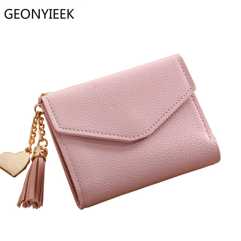 2018 fashion solid tassel women wallet for credit cards small luxury brand leather short womens wallets and purses zipper&hasp