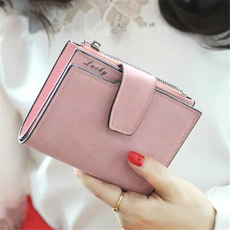 Fashion Small Female Purse short purse Lady Letter Snap Fastener Zipper Short Clutch Wallet Solid Vintage Matte Women Wallet