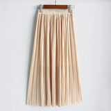 Hermicci 2018 Summer Pleated Ankle-length Maxi Skirt Long Vintage Women Metallic Skirt