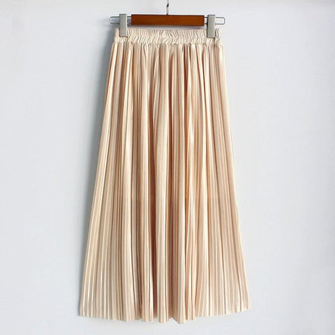 Hermicci 2018 Summer Pleated Ankle-length Maxi Skirt Long Vintage Women Metallic Skirt