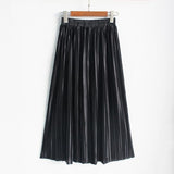 Hermicci 2018 Summer Pleated Ankle-length Maxi Skirt Long Vintage Women Metallic Skirt