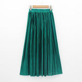 Hermicci 2018 Summer Pleated Ankle-length Maxi Skirt Long Vintage Women Metallic Skirt