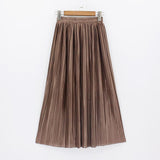 Hermicci 2018 Summer Pleated Ankle-length Maxi Skirt Long Vintage Women Metallic Skirt