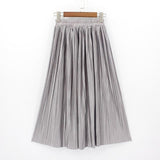 Hermicci 2018 Summer Pleated Ankle-length Maxi Skirt Long Vintage Women Metallic Skirt