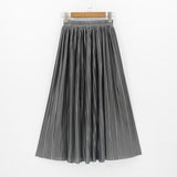 Hermicci 2018 Summer Pleated Ankle-length Maxi Skirt Long Vintage Women Metallic Skirt