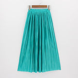Hermicci 2018 Summer Pleated Ankle-length Maxi Skirt Long Vintage Women Metallic Skirt