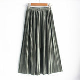 Hermicci 2018 Summer Pleated Ankle-length Maxi Skirt Long Vintage Women Metallic Skirt