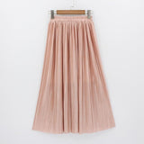 Hermicci 2018 Summer Pleated Ankle-length Maxi Skirt Long Vintage Women Metallic Skirt