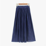 Hermicci 2018 Summer Pleated Ankle-length Maxi Skirt Long Vintage Women Metallic Skirt