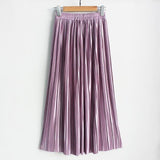 Hermicci 2018 Summer Pleated Ankle-length Maxi Skirt Long Vintage Women Metallic Skirt