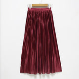 Hermicci 2018 Summer Pleated Ankle-length Maxi Skirt Long Vintage Women Metallic Skirt