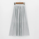 Hermicci 2018 Summer Pleated Ankle-length Maxi Skirt Long Vintage Women Metallic Skirt