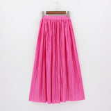 Hermicci 2018 Summer Pleated Ankle-length Maxi Skirt Long Vintage Women Metallic Skirt