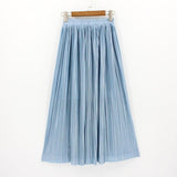 Hermicci 2018 Summer Pleated Ankle-length Maxi Skirt Long Vintage Women Metallic Skirt