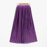 Hermicci 2018 Summer Pleated Ankle-length Maxi Skirt Long Vintage Women Metallic Skirt