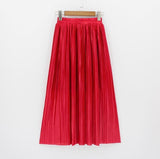 Hermicci 2018 Summer Pleated Ankle-length Maxi Skirt Long Vintage Women Metallic Skirt