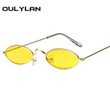 Oulylan Small Oval Sunglasses Men Women Retro Metal Frame Yellow Red Vintage Tiny Round Skinny Male Female Sun Glasses UV400