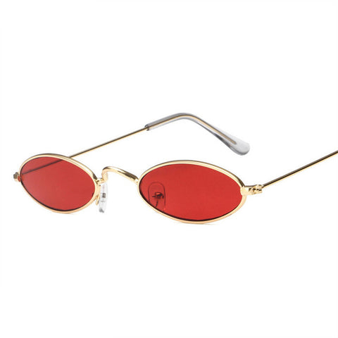 Oulylan Small Oval Sunglasses Men Women Retro Metal Frame Yellow Red Vintage Tiny Round Skinny Male Female Sun Glasses UV400