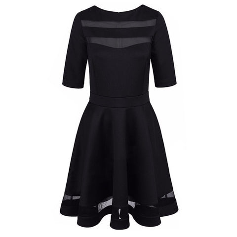 2018 Women Dress Spring Summer European Style Ladies Knee Length Vintage Mesh Sexy Black Party Dresses Vestidos Black Dress S-XL