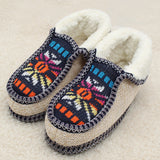 STONE VILLAGE Winter Warm Plush Slippers Print Knitted Home Slippers Soft Bottom Cotton Women Slippers Shoes Indoor Shoes Woman