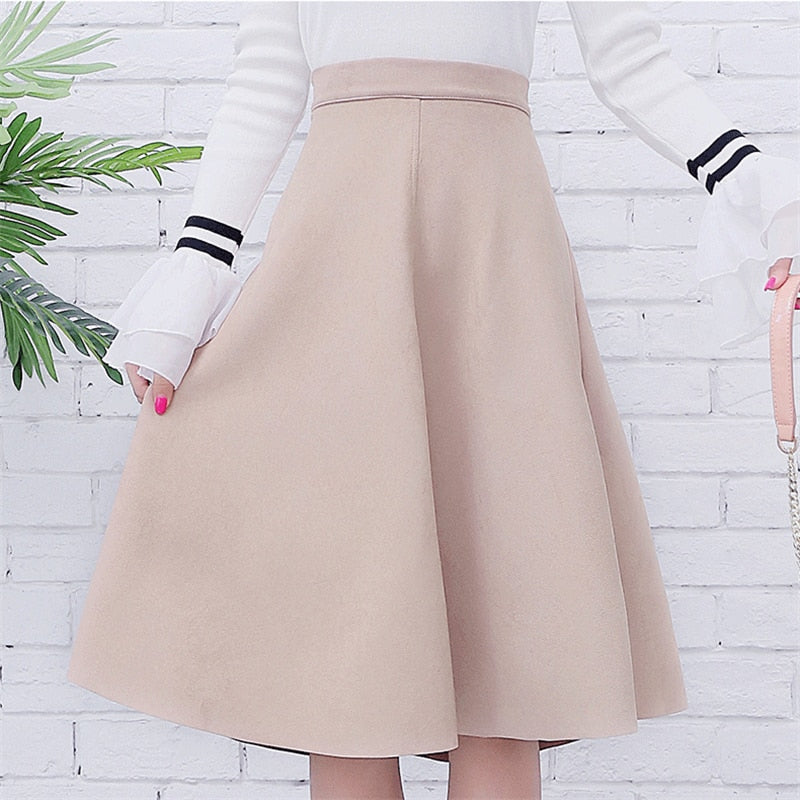 Neophil Women Suede High Waist Midi Skirt 2018 Winter Vintage Style Pleated Ladies A Line Black Flare Skirt Saia Femininas S1802