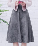 Neophil Women Suede High Waist Midi Skirt 2018 Winter Vintage Style Pleated Ladies A Line Black Flare Skirt Saia Femininas S1802