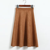 Neophil Women Suede High Waist Midi Skirt 2018 Winter Vintage Style Pleated Ladies A Line Black Flare Skirt Saia Femininas S1802