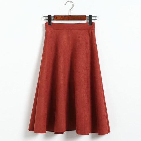 Neophil Women Suede High Waist Midi Skirt 2018 Winter Vintage Style Pleated Ladies A Line Black Flare Skirt Saia Femininas S1802