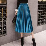 2018 Autumn Winter Velvet Skirt High Waisted Skinny Large Swing Long Pleated Skirts Metallic 18 Colors Plus Size 3XL Midi Saia