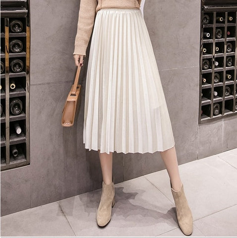 2018 Autumn Winter Velvet Skirt High Waisted Skinny Large Swing Long Pleated Skirts Metallic 18 Colors Plus Size 3XL Midi Saia
