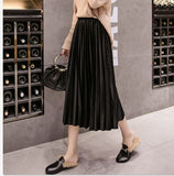 2018 Autumn Winter Velvet Skirt High Waisted Skinny Large Swing Long Pleated Skirts Metallic 18 Colors Plus Size 3XL Midi Saia