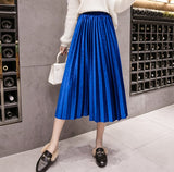 2018 Autumn Winter Velvet Skirt High Waisted Skinny Large Swing Long Pleated Skirts Metallic 18 Colors Plus Size 3XL Midi Saia
