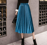 2018 Autumn Winter Velvet Skirt High Waisted Skinny Large Swing Long Pleated Skirts Metallic 18 Colors Plus Size 3XL Midi Saia