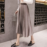 2018 Autumn Winter Velvet Skirt High Waisted Skinny Large Swing Long Pleated Skirts Metallic 18 Colors Plus Size 3XL Midi Saia